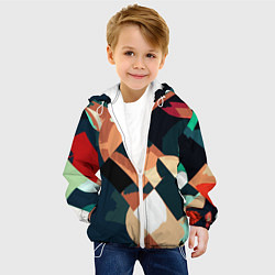 Куртка с капюшоном детская Сине-бежевый абстракция, цвет: 3D-белый — фото 2