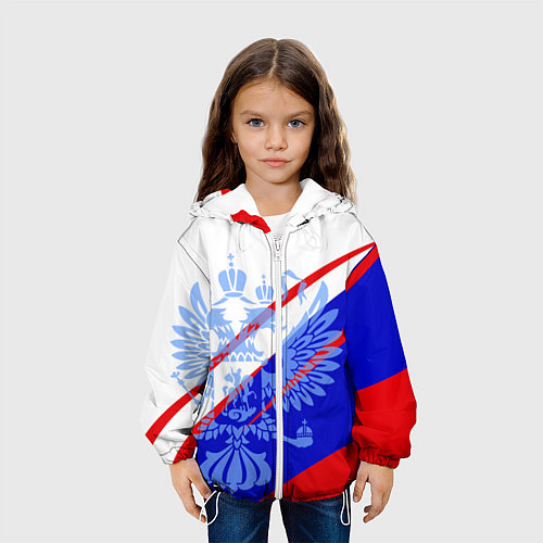 Детская куртка Герб на фоне цветов флага бело-сине-красный / 3D-Белый – фото 3