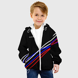 Куртка с капюшоном детская Россия полосы бело-сине-красные на чёрном, цвет: 3D-белый — фото 2