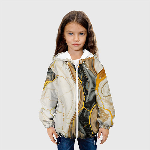 Детская куртка Золотистые прожилки в мраморе / 3D-Белый – фото 3