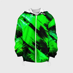 Куртка с капюшоном детская Зеленые мазки краски на черном, цвет: 3D-белый