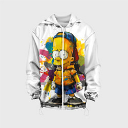Куртка с капюшоном детская Рисунок красками Барт Симпсон, цвет: 3D-белый