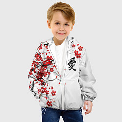 Куртка с капюшоном детская Сакура с иероглифом Любовь, цвет: 3D-белый — фото 2