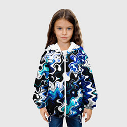 Куртка с капюшоном детская Абстракция разлитые краски чёрно-сине-белый, цвет: 3D-белый — фото 2