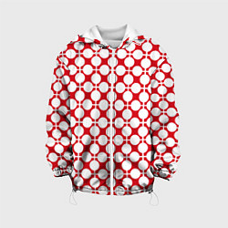 Куртка с капюшоном детская Красно белый узор в клетку и горох, цвет: 3D-белый