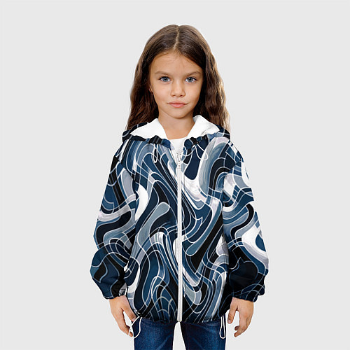 Детская куртка Тёмно-синий искажённая абстракция / 3D-Белый – фото 3