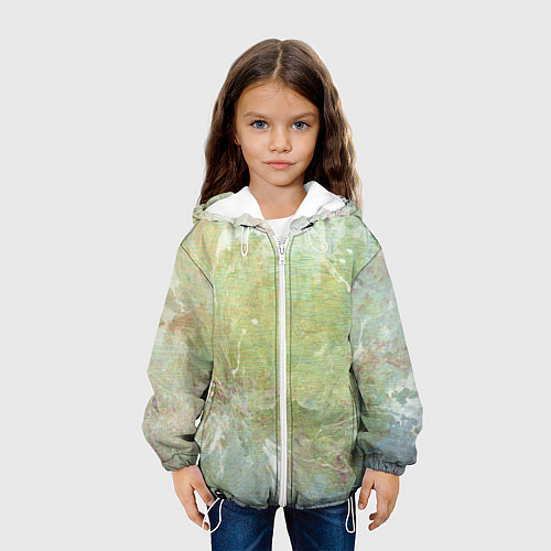 Детская куртка Абстракция - white waves on green background / 3D-Белый – фото 3