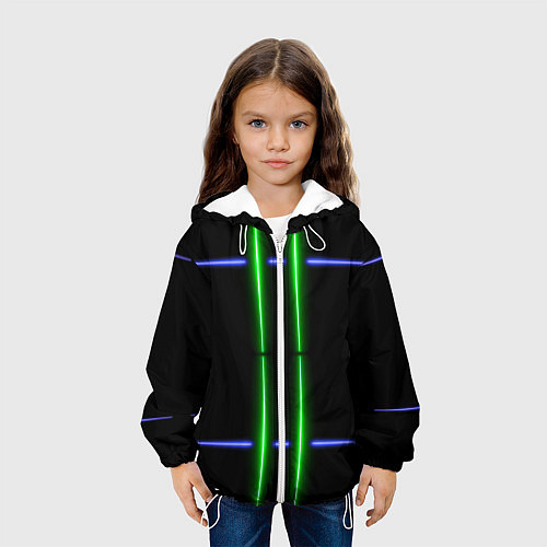Детская куртка Neon black light blue green line / 3D-Белый – фото 3