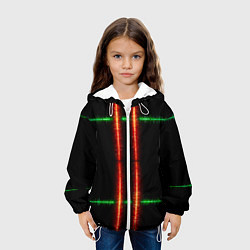 Куртка с капюшоном детская Color black green red lines, цвет: 3D-белый — фото 2