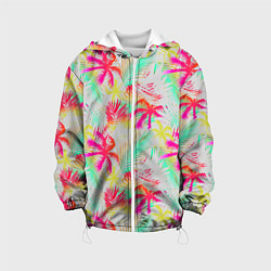 Куртка с капюшоном детская Palm yellow pink, цвет: 3D-белый