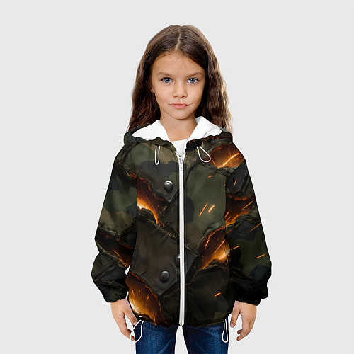 Детская куртка Порванная камуфляжная ткань с огнем / 3D-Белый – фото 3