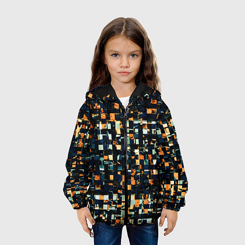 Детская куртка Тёмный синий с оранжевым кубики абстракция / 3D-Черный – фото 3