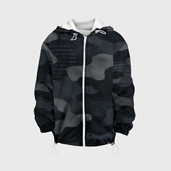 Куртка с капюшоном детская Текстура - камуфляжная синяя ткань, цвет: 3D-белый