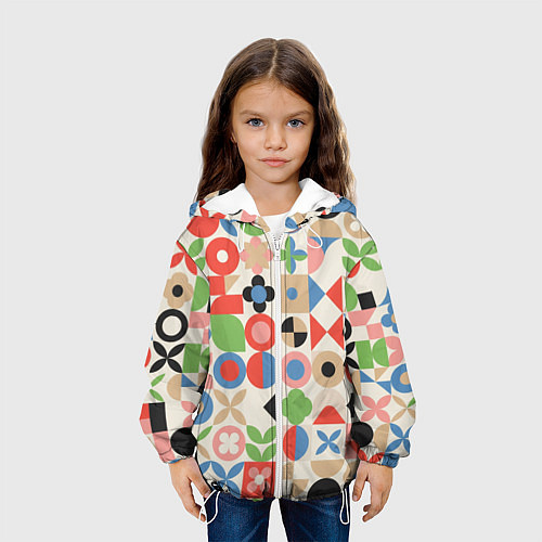 Детская куртка Геометрический узор с цветочными элементами - ретр / 3D-Белый – фото 3