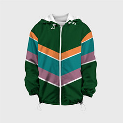 Куртка с капюшоном детская Тёмный зелёный с полосами, цвет: 3D-белый