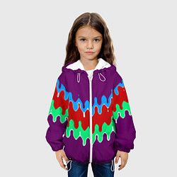 Куртка с капюшоном детская Фиолетовый с искажёнными абстрактными полосами, цвет: 3D-белый — фото 2