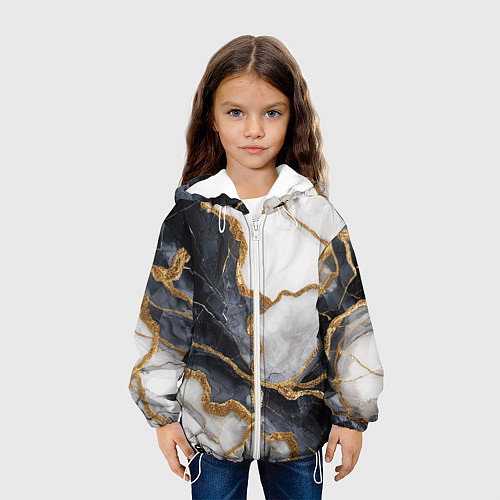 Детская куртка Мрамор белый и черный с золотом / 3D-Белый – фото 3