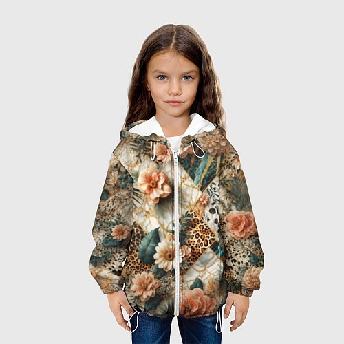Детская куртка Цветы на кусках мрамора и леопардовом узоре / 3D-Белый – фото 3