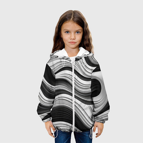 Детская куртка Абстракция серые и черные линии / 3D-Белый – фото 3