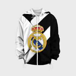 Куртка с капюшоном детская Реал Мадрид черно белые полосы, цвет: 3D-белый