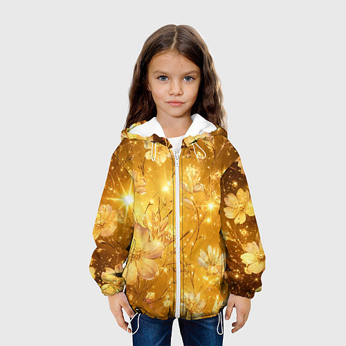 Детская куртка Цветочный золотой с искрами / 3D-Белый – фото 3