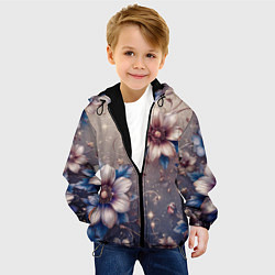 Куртка с капюшоном детская Сине-бежевый дымчатый с цветами, цвет: 3D-черный — фото 2
