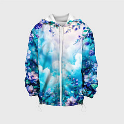 Куртка с капюшоном детская Фантастический цветочный с голубыми облаками, цвет: 3D-белый