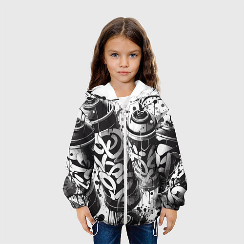 Детская куртка Баллончики с краской - граффити / 3D-Белый – фото 3