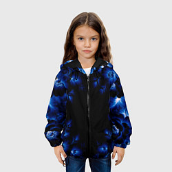 Куртка с капюшоном детская Чёрный ночной с синими цветами, цвет: 3D-черный — фото 2