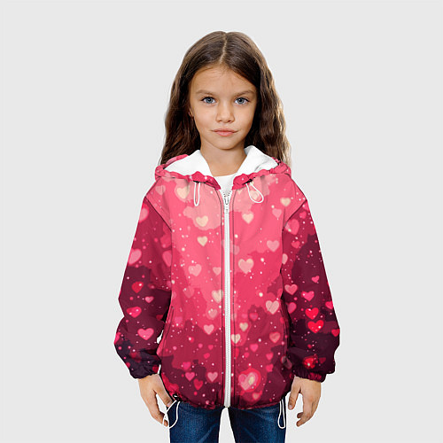 Детская куртка Розовый с сердечками паттерн / 3D-Белый – фото 3