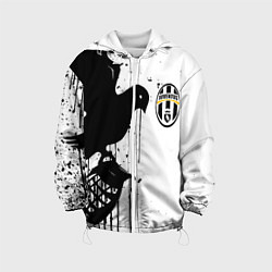 Куртка с капюшоном детская Ювентус черная птица краски, цвет: 3D-белый