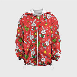 Куртка с капюшоном детская Новогодний паттерн с зайчиком, цвет: 3D-белый