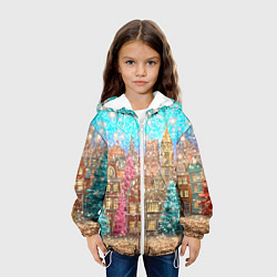 Куртка с капюшоном детская Новогодний город в блестках, цвет: 3D-белый — фото 2