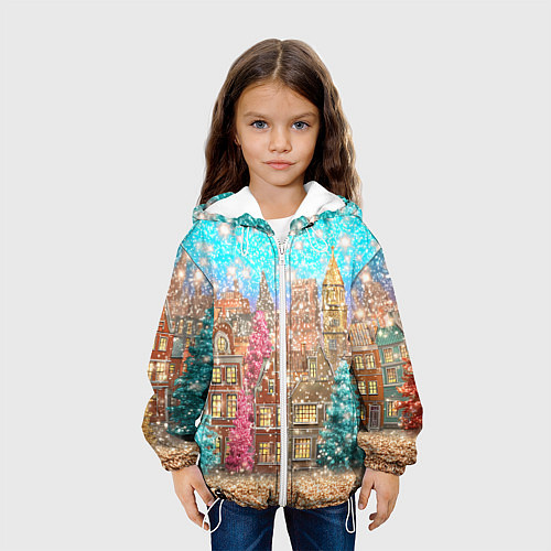 Детская куртка Новогодний город в блестках / 3D-Белый – фото 3