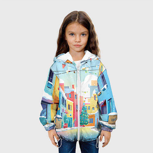 Детская куртка Разноцветный новогодний дворик / 3D-Белый – фото 3