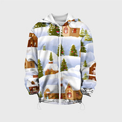 Детская куртка Новогодние домики и елочки