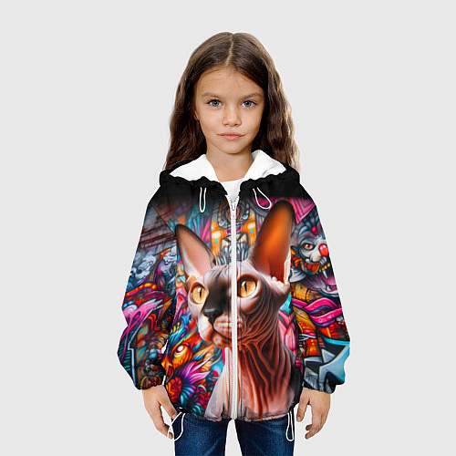 Детская куртка Sphynx on a graffiti background / 3D-Белый – фото 3