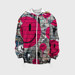 Куртка с капюшоном детская Розовые смайлы граффити, цвет: 3D-белый