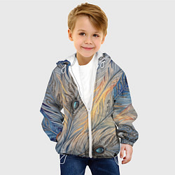Куртка с капюшоном детская Синие перья с самоцветами, цвет: 3D-белый — фото 2