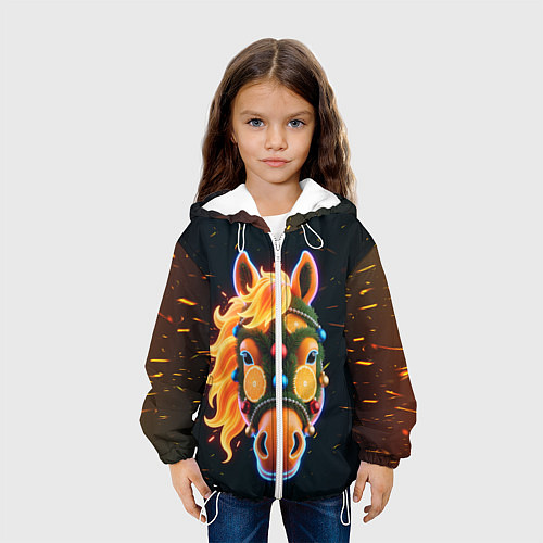 Детская куртка Новогодняя мандариновая лошадь / 3D-Белый – фото 3