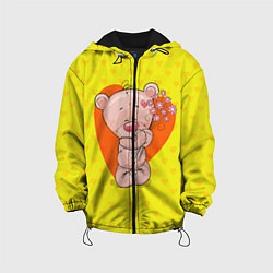 Куртка с капюшоном детская Мишка с цветочками, цвет: 3D-черный