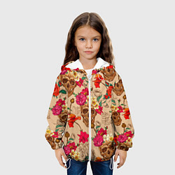 Куртка с капюшоном детская Черепа в цветах, цвет: 3D-белый — фото 2