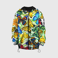 Куртка с капюшоном детская Тропические бабочки, цвет: 3D-черный