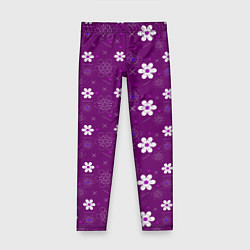 Леггинсы для девочки Узор цветы на фиолетовом фоне, цвет: 3D-принт