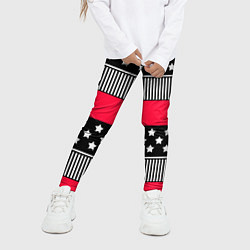 Леггинсы для девочки Red and black pattern with stripes and stars, цвет: 3D-принт — фото 2