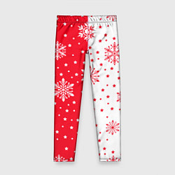 Леггинсы для девочки Рождественские снежинки на красно-белом фоне, цвет: 3D-принт