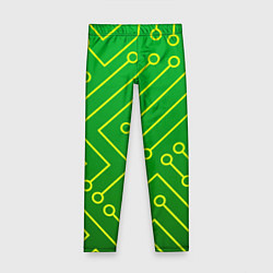Леггинсы для девочки Технический зелёный паттерн с жёлтыми лучами, цвет: 3D-принт