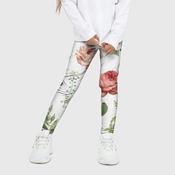 Леггинсы для девочки Гербарий цветов на белом фоне, цвет: 3D-принт — фото 2
