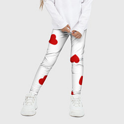 Леггинсы для девочки Красные сердечки на белом, цвет: 3D-принт — фото 2
