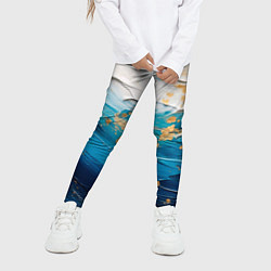 Леггинсы для девочки Белый, синий, золотой импасто абстракция, цвет: 3D-принт — фото 2